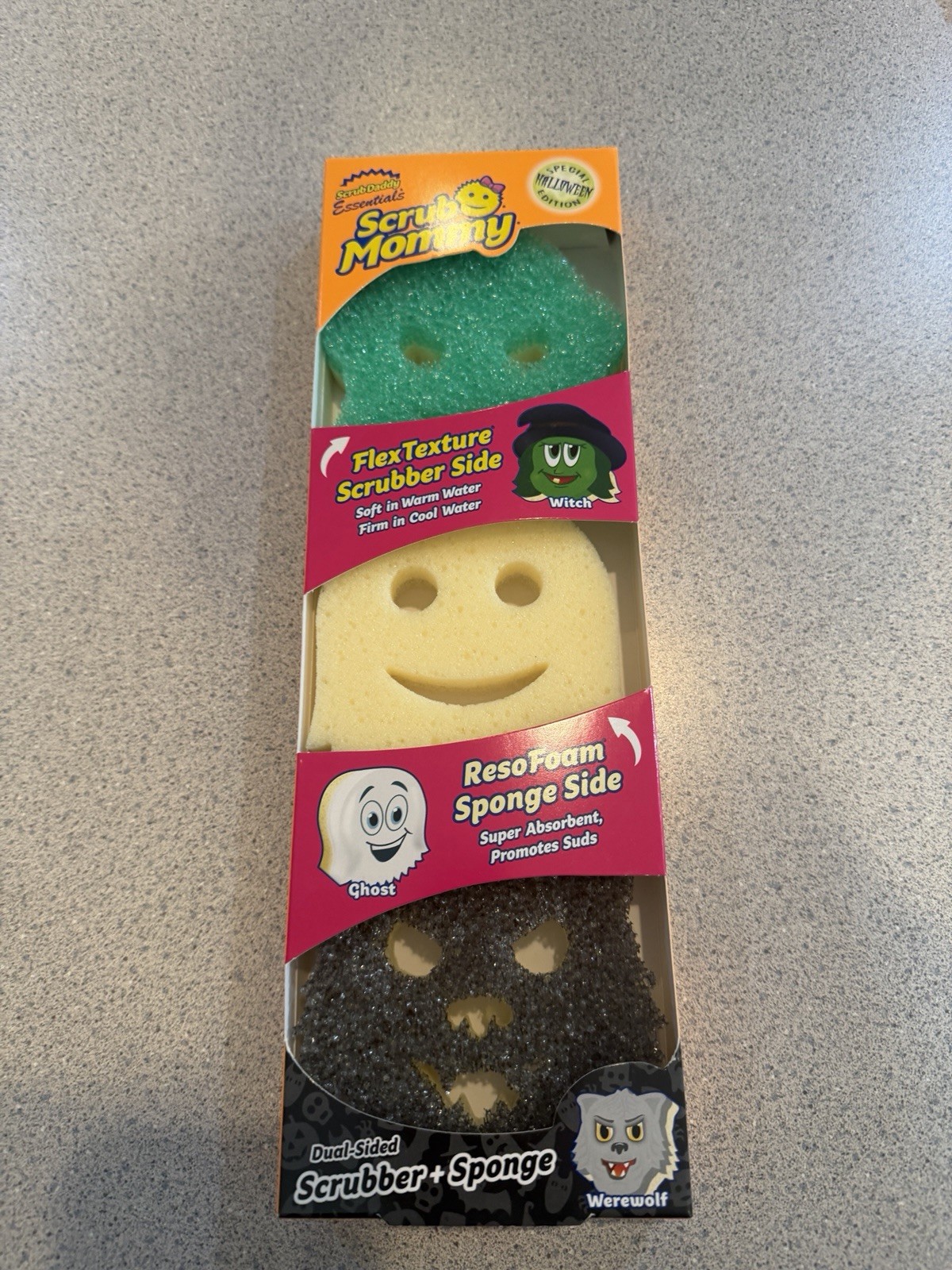 New Scrub Daddy Mommy Special Edition Halloween 3pk Witch Werewolf Ghost 2-Sided