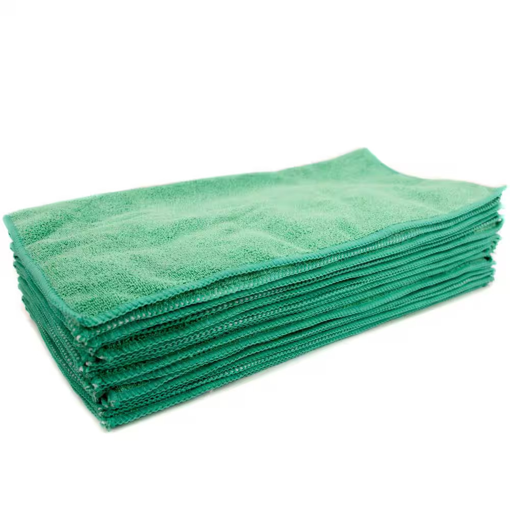 16 In. X 16 In. General Purpose Microfiber Cleaning Cloth in Green (12-Pack)