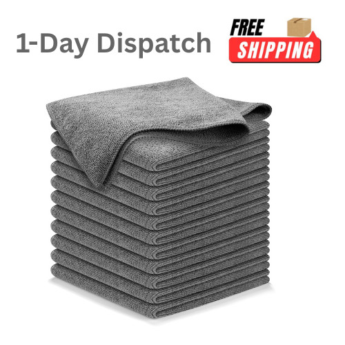 USANOOKS 12Pk Microfiber Cleaning Cloth Grey 12.5×12.5 1200 Washes