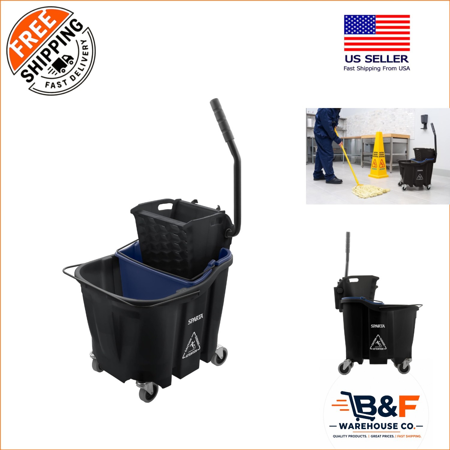 Commercial 35 Qt Mop Bucket with Side Press Wringer – Heavy Duty Cleaning System