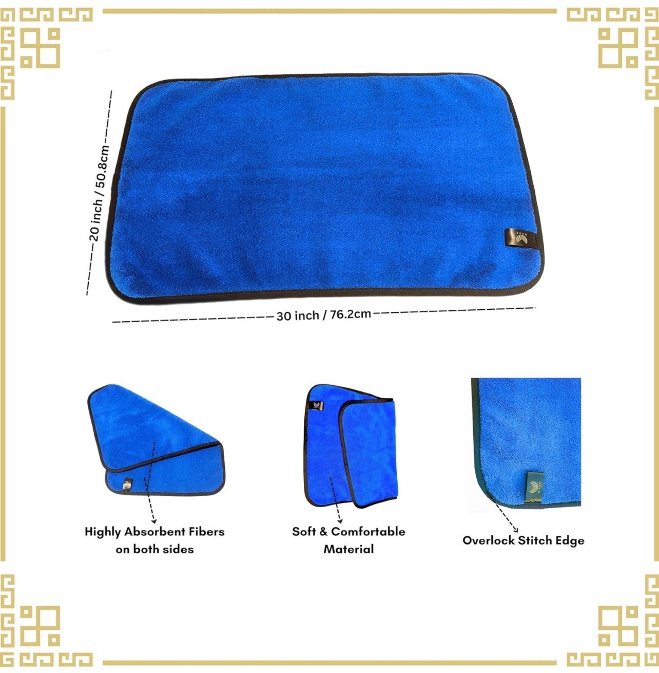 NEW 800 GSM Premium Double-Sided Microfiber Car Cleaning Towel, 3-pack, 20 x 30”