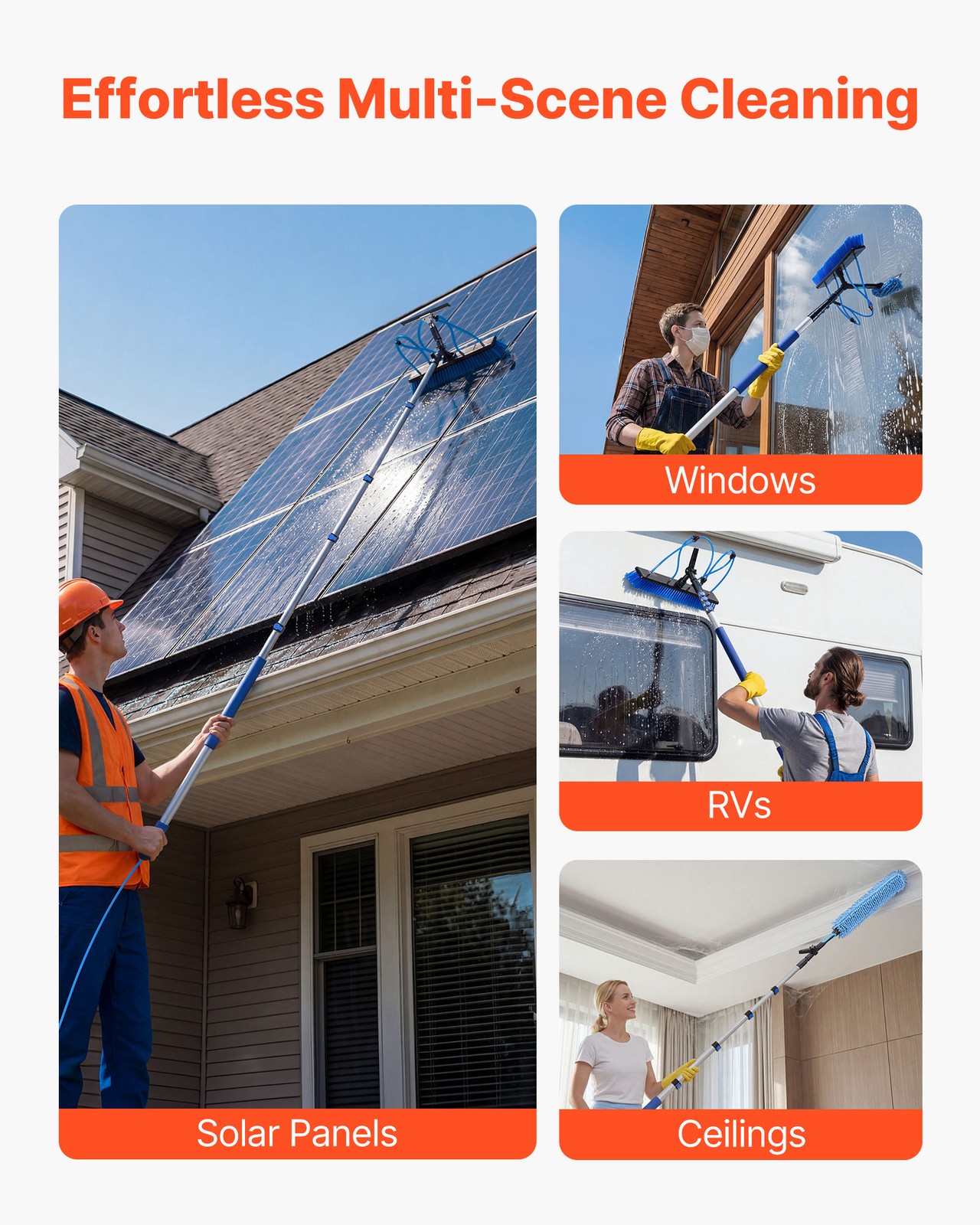 VEVOR Solar Panel Cleaning Kit Water Fed Pole Kit 15 ft with Brush and Squeegee