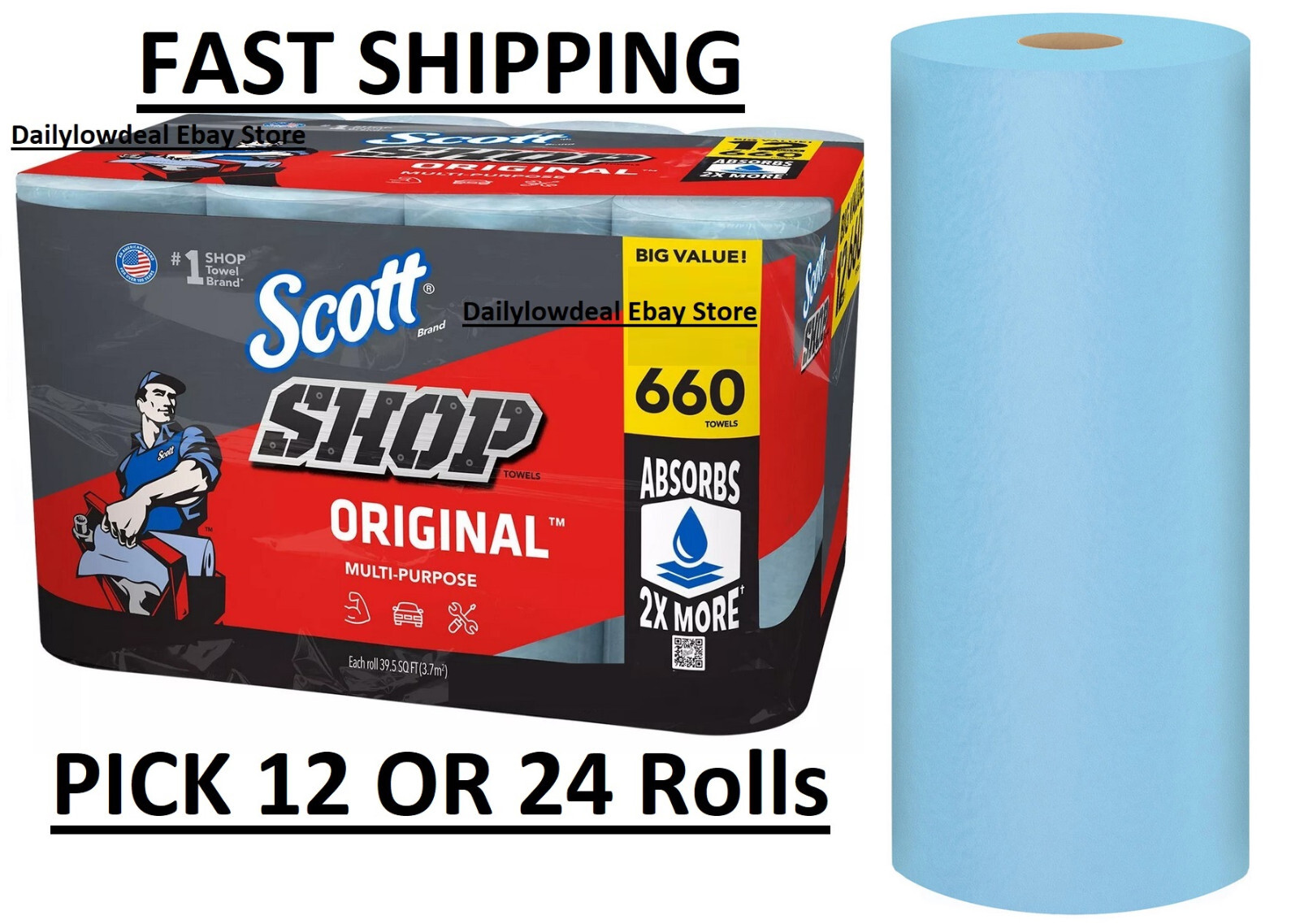 Scott Shop Rolls towels Blue Original Multi Purpose Paper 55 Sheets ROLL 1 12 24