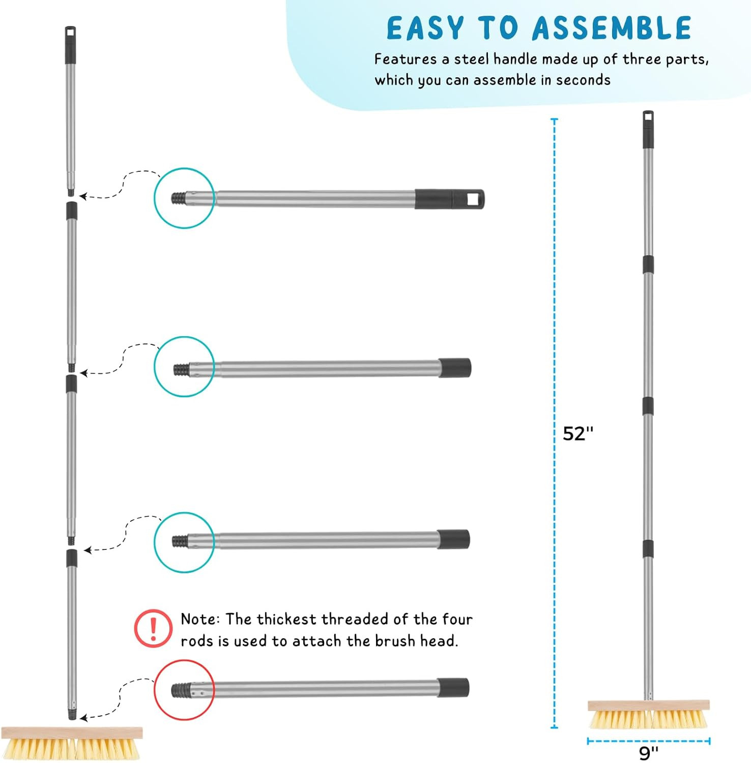 Long Handle Floor Scrub Brush Heavy Duty Stiff Bristle Deck Tile Cleaner