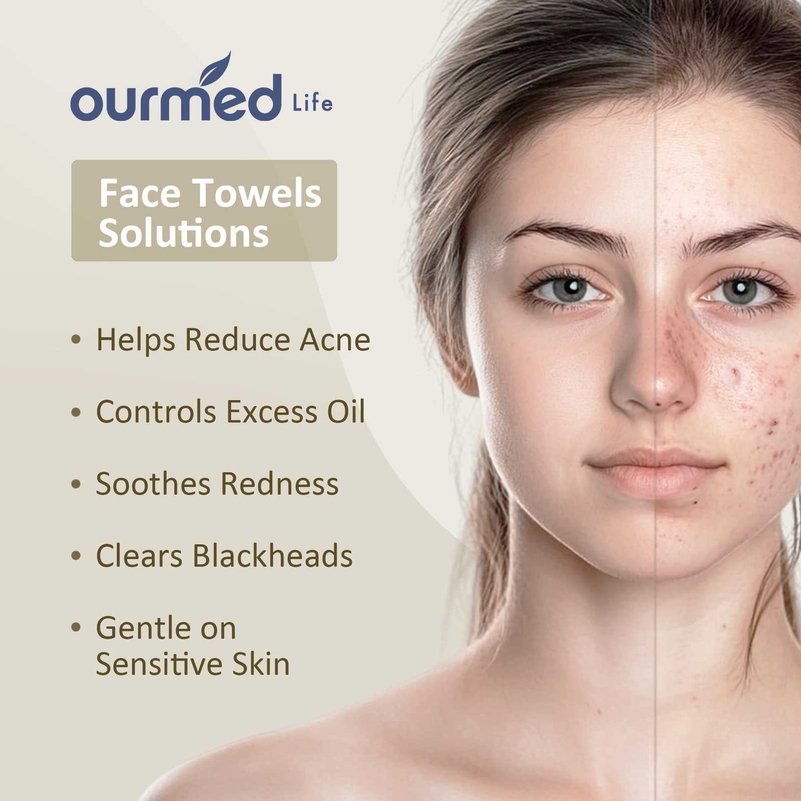 Ourmed Life Face Towels, Disposable Biodegradable Facial 50 Count (Pack of 1)