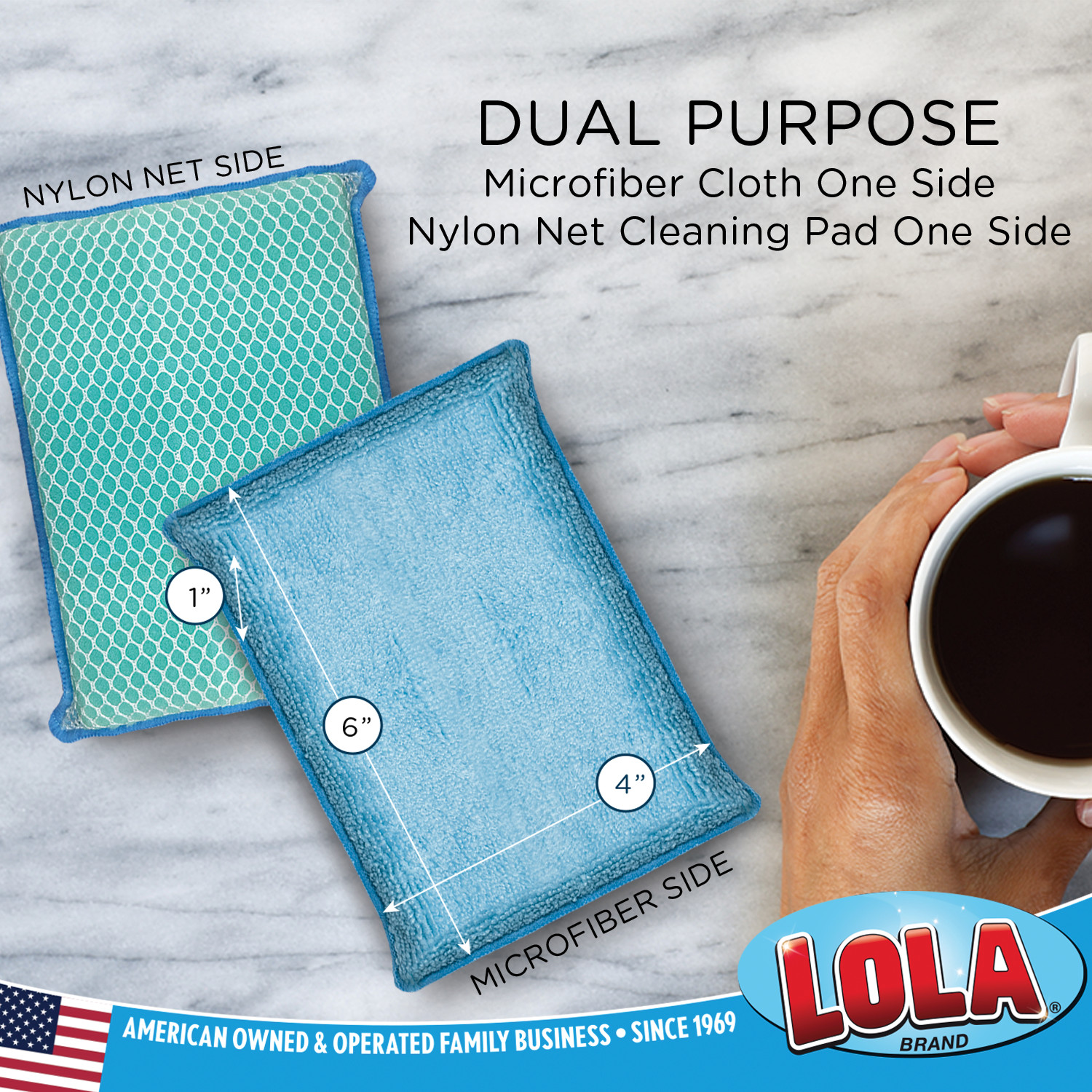 Jumbo Microfiber Terry & Nylon Net Sponge Pad 8 Pk – Non Scratch by LOLA