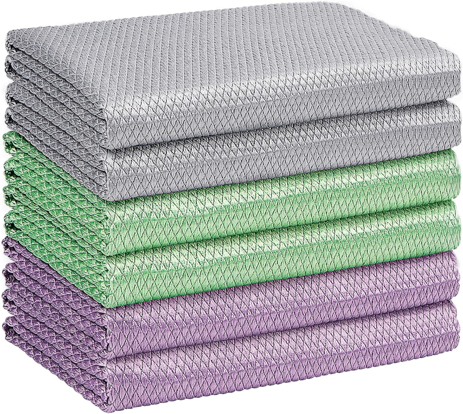 HOMEXCEL Microfiber Glass Cleaning Cloths-6PK 16×14 Lint Free Window Cleani…