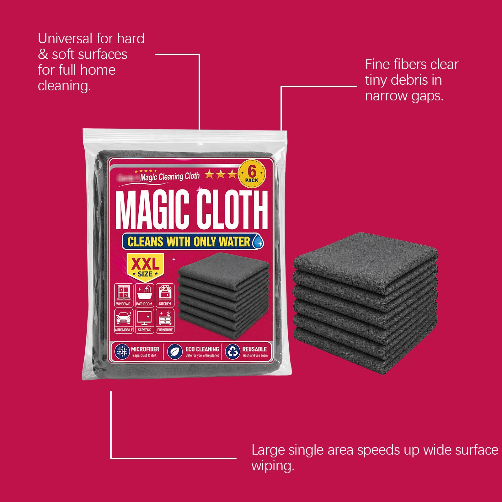Genie Magic Cleaning Cloth 6-Pack,Microfiber Cleaning Cloths ,Reusable