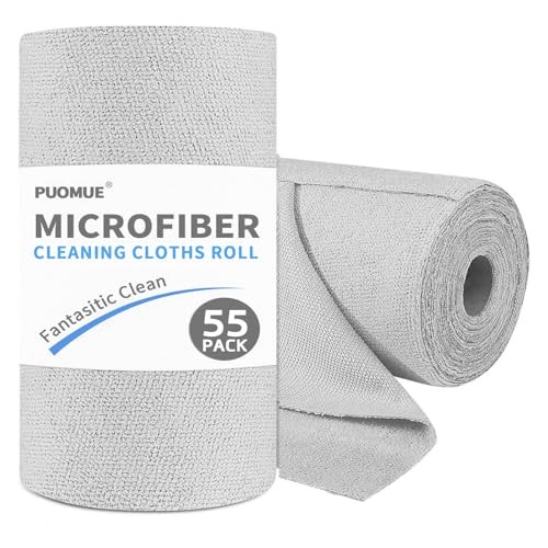 55 Pack Microfiber Cleaning Cloth Roll, Tear Away Reusable 9”X11”-55PK Grey