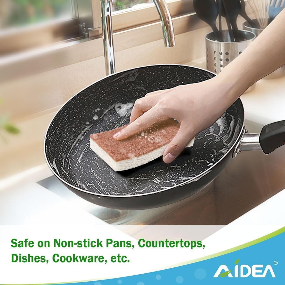 AIDEA Sponges Non Scratch, 6Count, Natural Sponge for Non Stick Cookware,