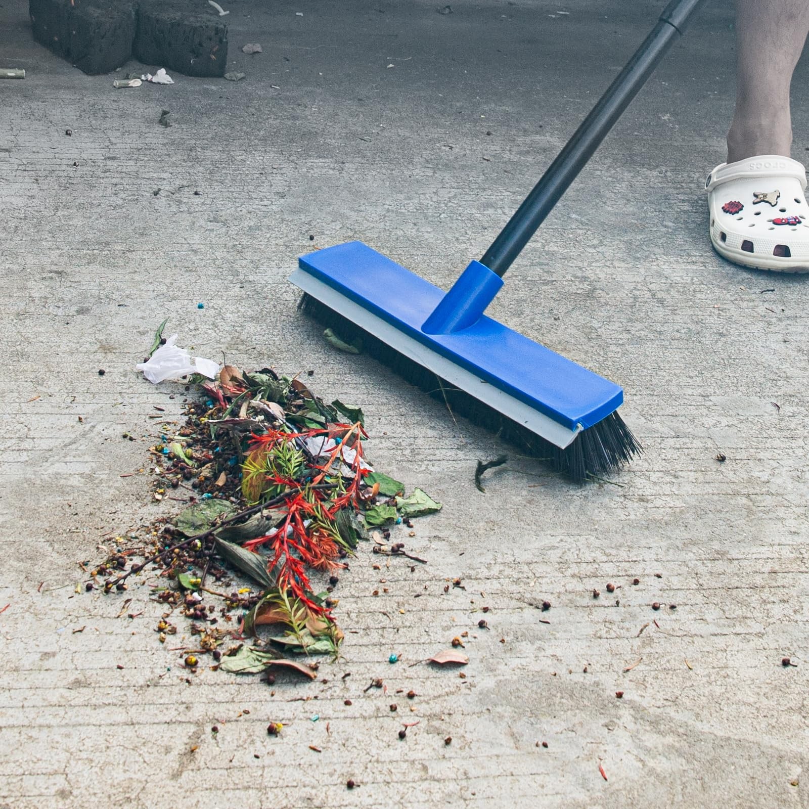 16 Inch 2-in-1 Squeegee Push Broom Outdoor Deck Brush 58″ Long Handle for Pat…