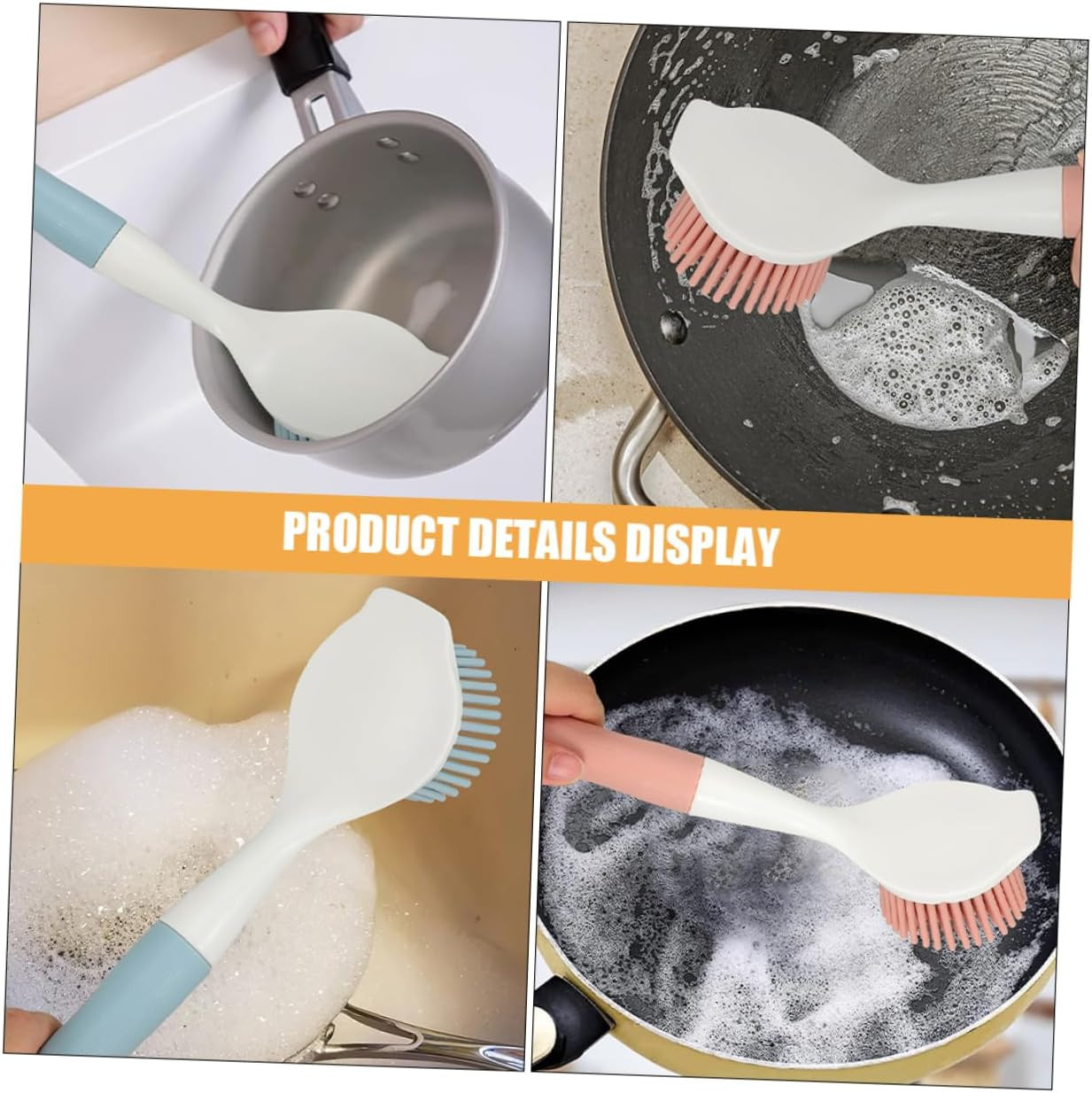 2Pcs Kitchen Brush Non-Stick Silicone Dish Scrubber with Long Handle Durable Pot