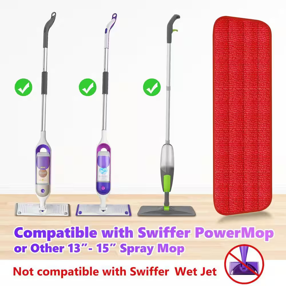 13 In. to 15 In. Reusable Multiple Colors Mop Pads Compatible with Swiffer Power