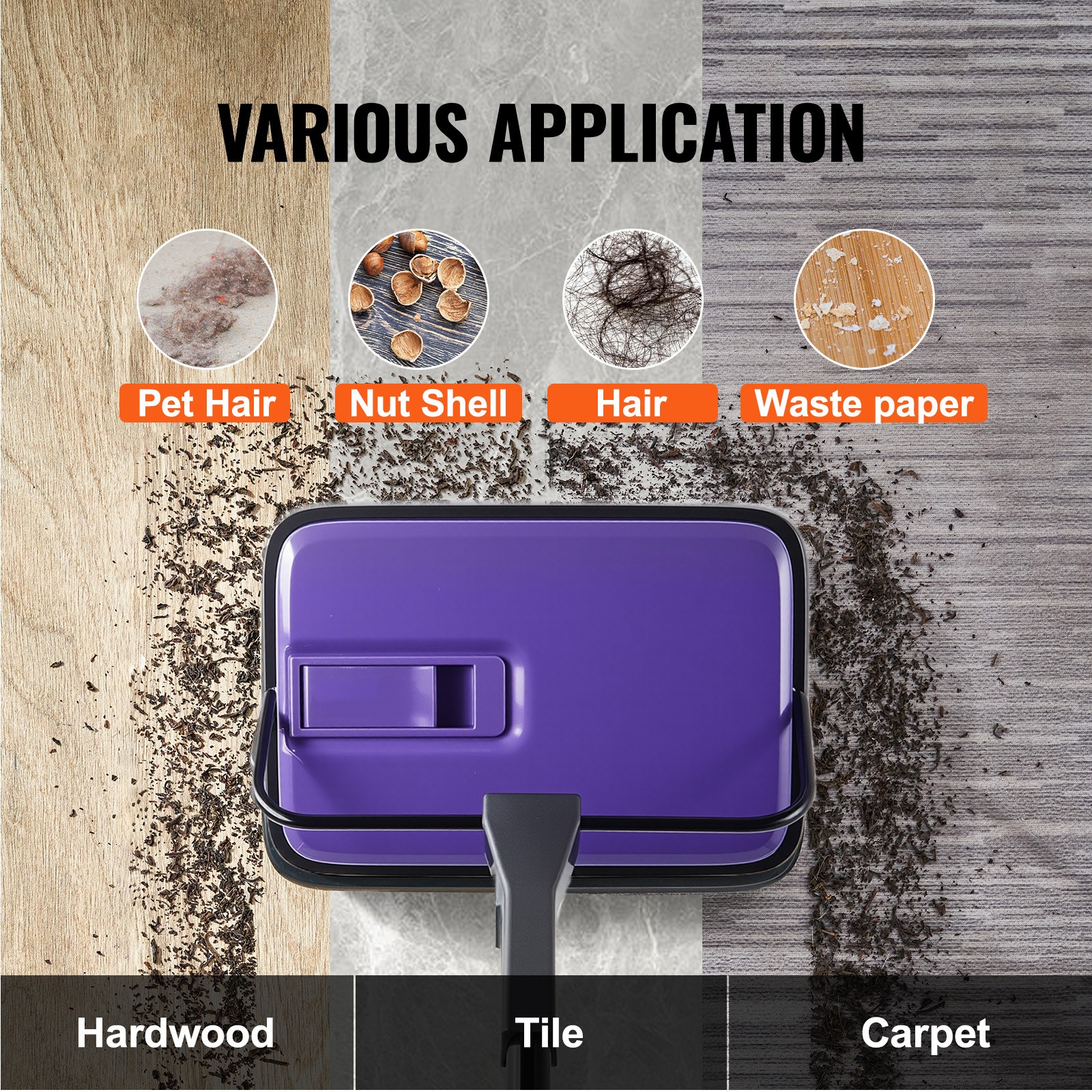 Uimoso Carpet Floor Sweeper Manual 6.7 inch Width Sweeping Paths Non Electric