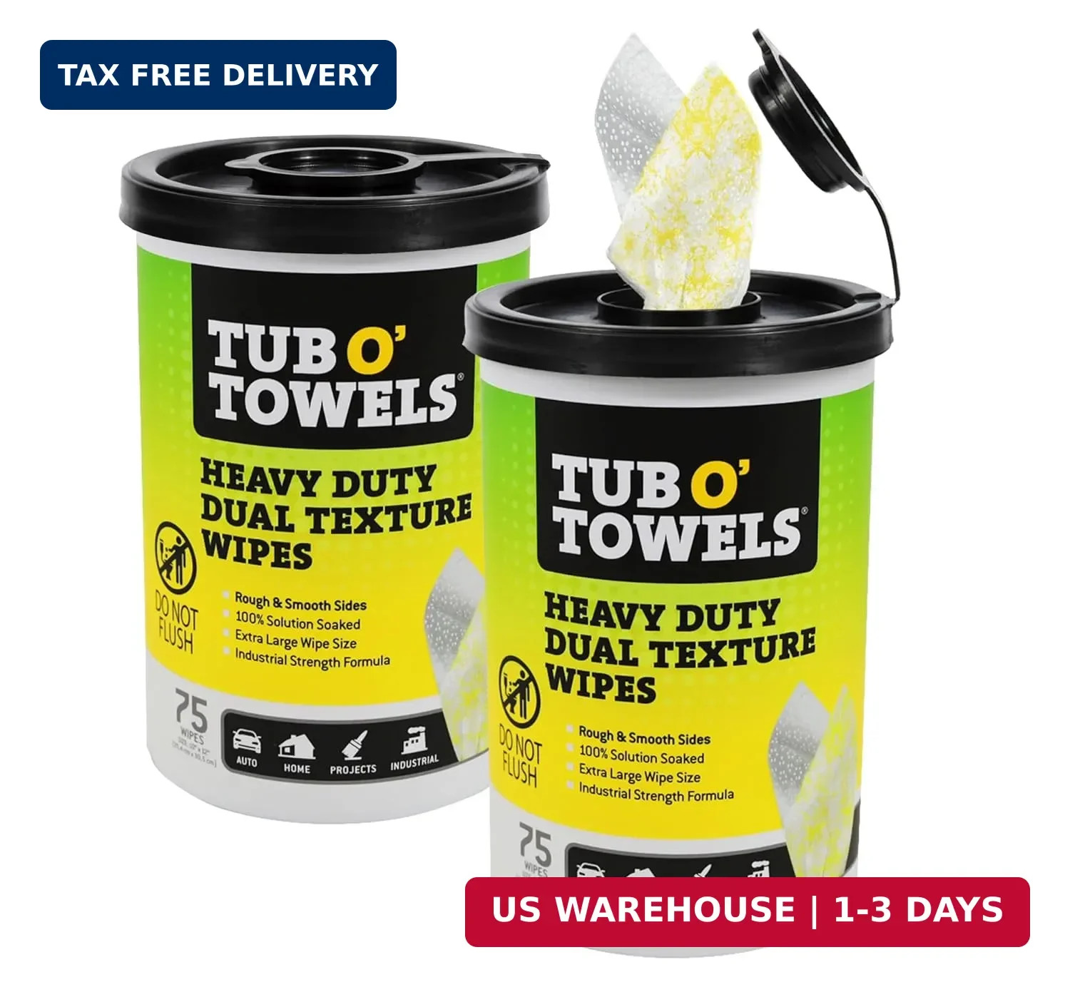 Tub O’ Towels TW75 Heavy-Duty 10″ x 12″ Size Multi-Surface Cleaning Wipes, Dual
