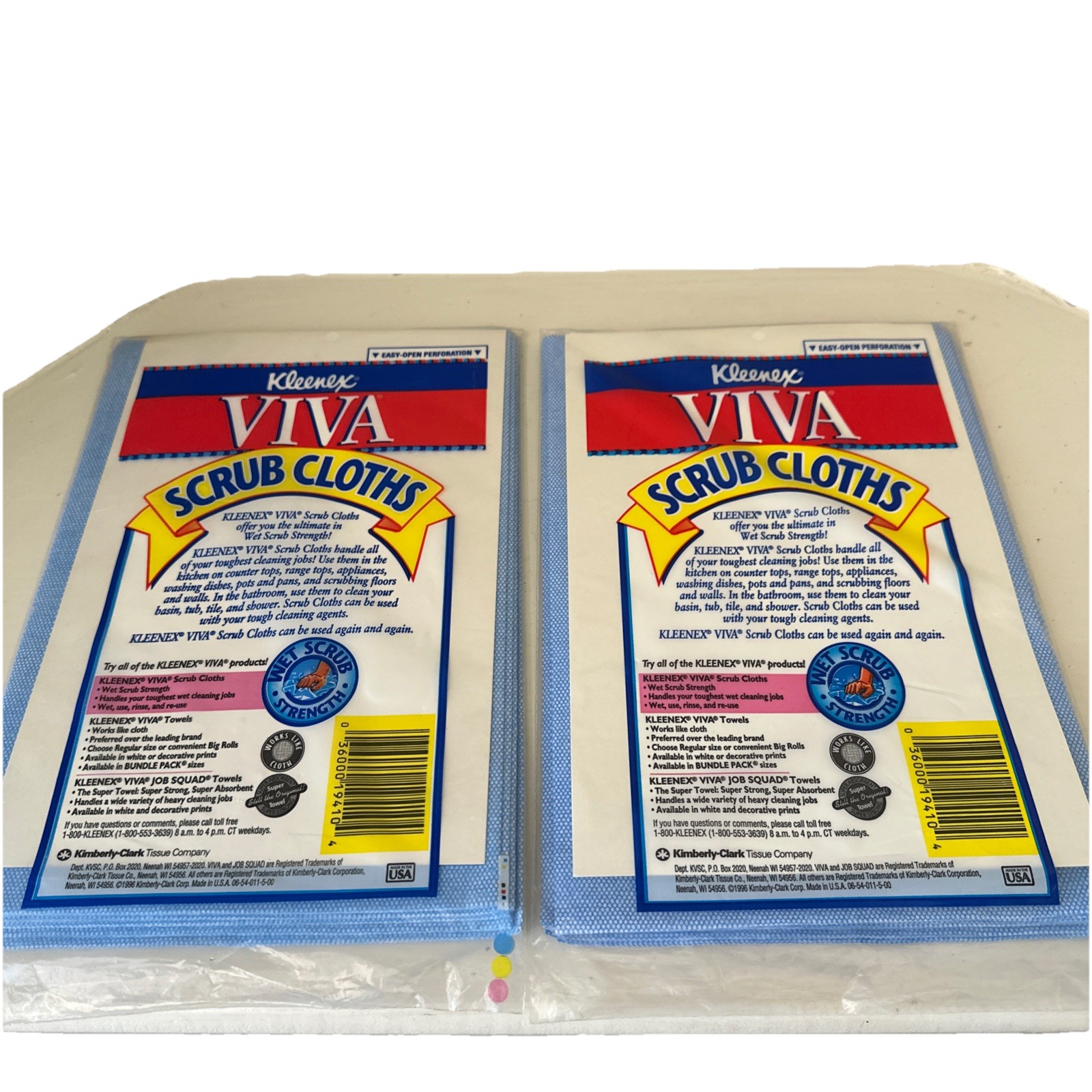 Kleenex VIVA Reusable Scrub Cloths 6 Pack Lot of 2 Sealed 1996 NOS Total Of 12