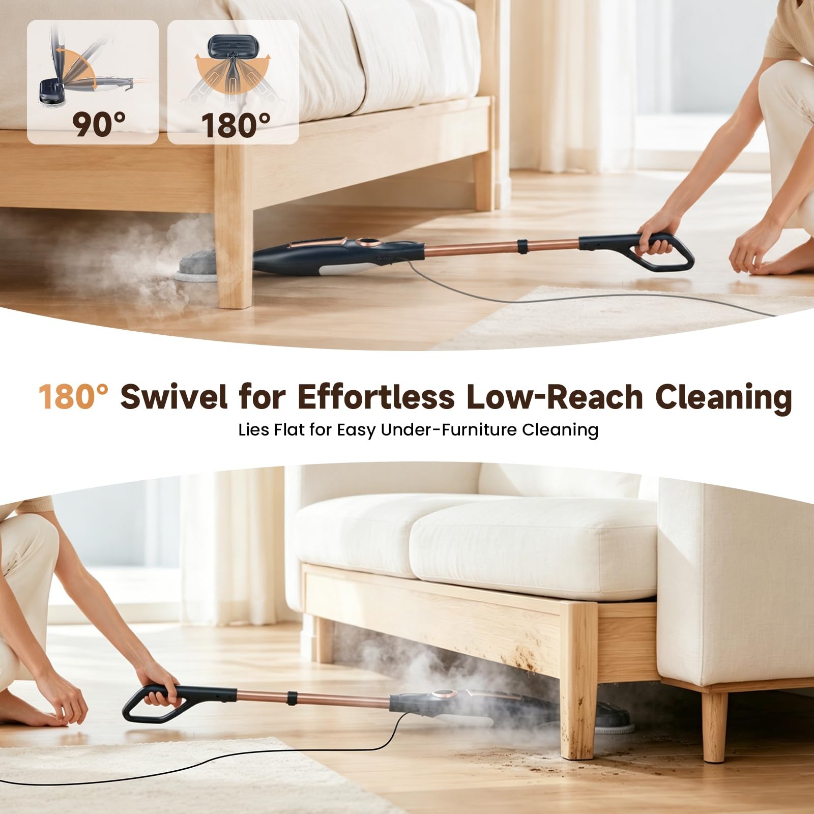 DEVOAC VM6 Scrubbing Steam Mop with Rotating Mop Pads 10 in 1 Steam Mop