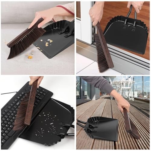 Handheld Dust Pan and Brush Set – Heavy Duty Metal, Angled Design, Easy Grip Han
