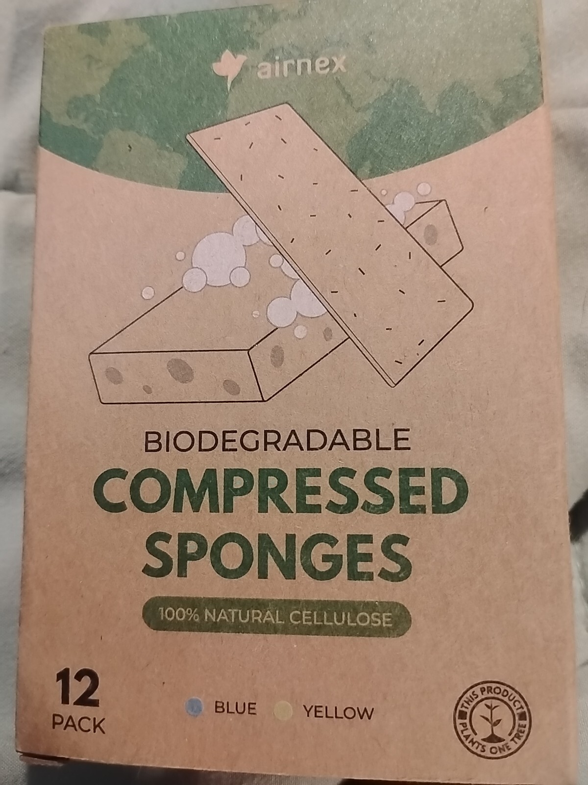 Biodegradable Cellulose Compressed Sponges – Pack of 12. 12 Pack Blue & Yellow.