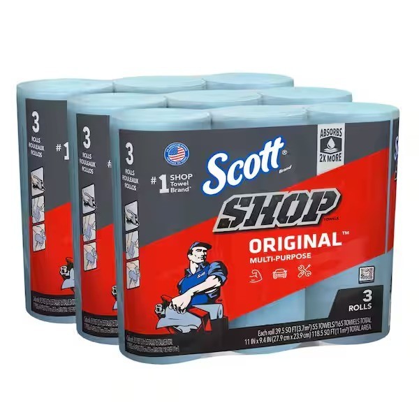 9 Pack Scott Blue Cleaning Shop Towel Cleaning Wipes, Multi-Purpose, Blue Paper