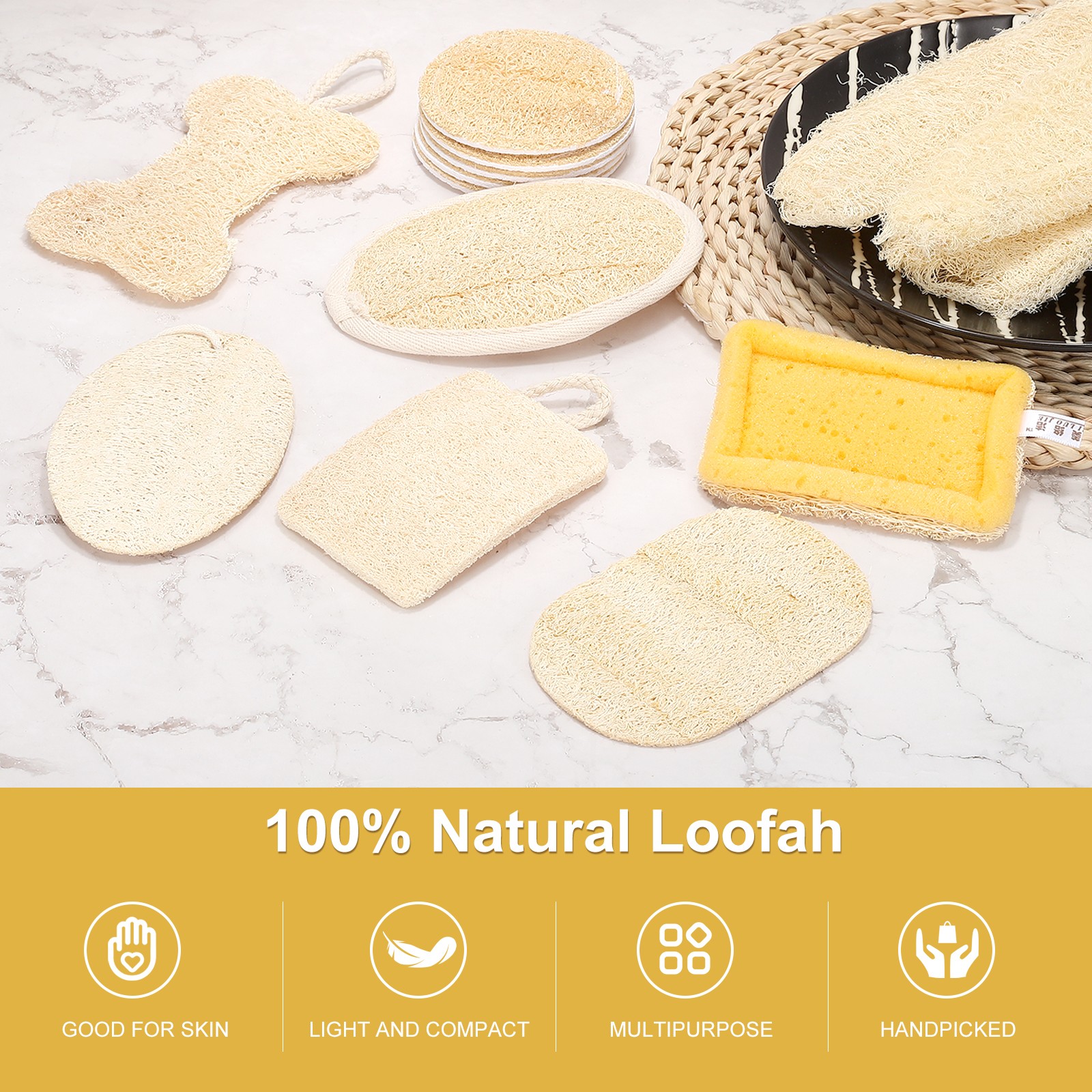 10Pcs Natural Loofah Kitchen Sponge, 3.3”x3.3”x0.6” Loofah Sponge for Dishes