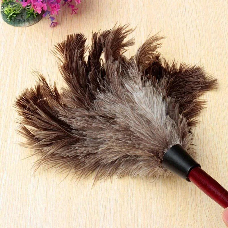 NEW Household Anti-Static Ostrich Feather Brush Wooden Handle Duster Dust Remova