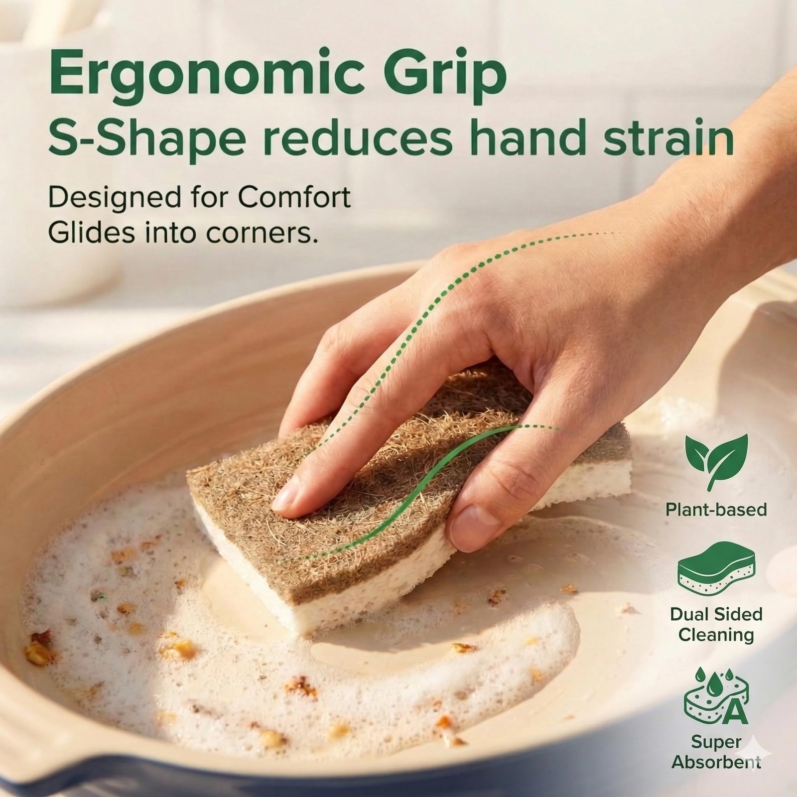 6 Pack Natural Kitchen Sponges, Compostable White Cellulose & Organic Coconut…