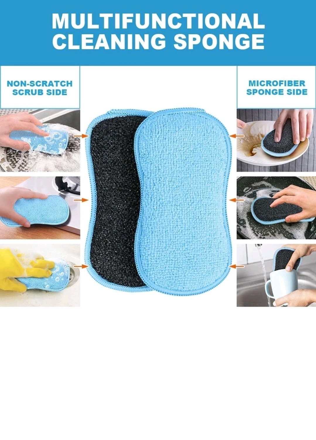 12 Pack Multi-Purpose Scrub Kitchen Dish Sponge Non-Scratch Microfiber FS