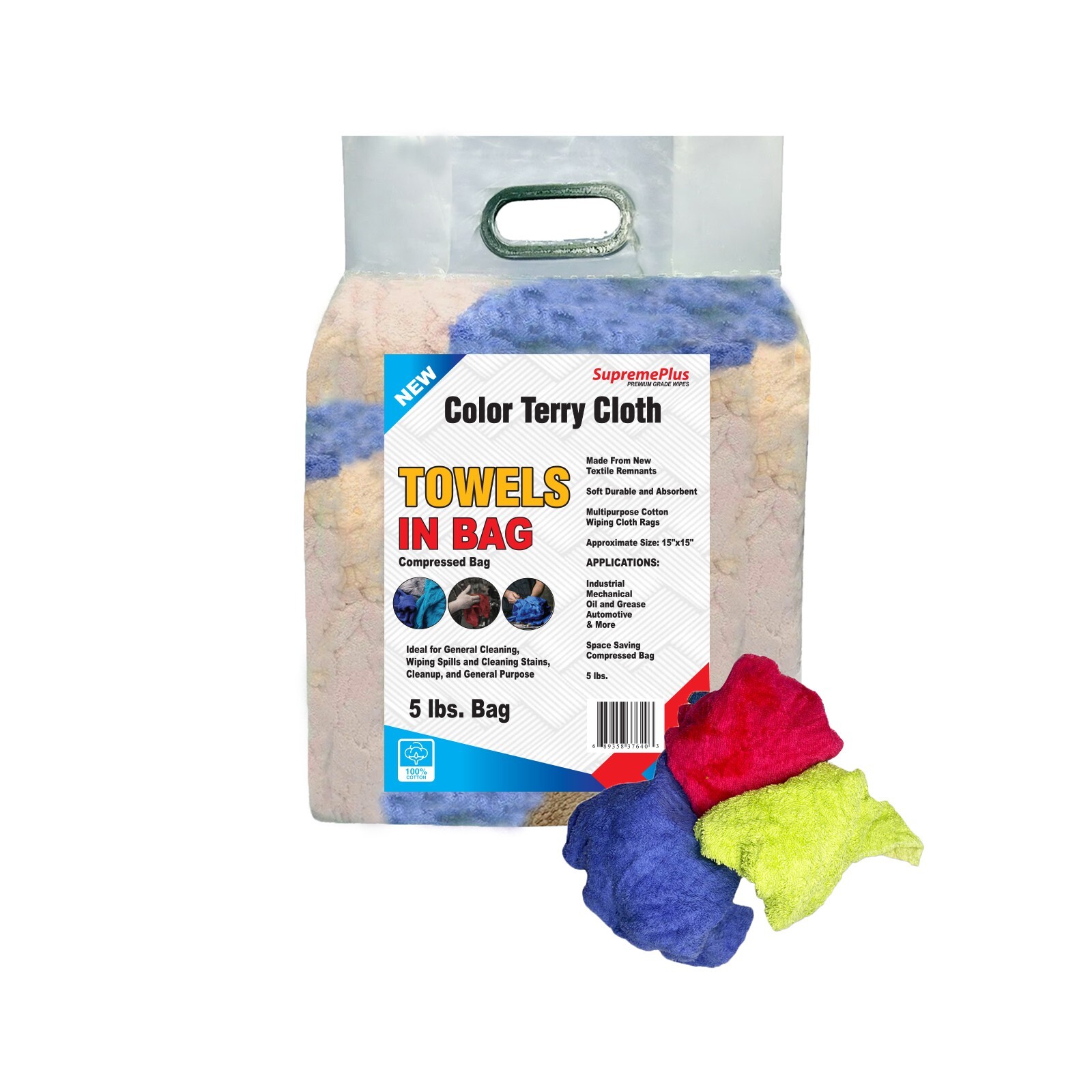 Premium Terry Towel Rags – Bulk Color Cotton Cleaning Cloths, Soft Wipers – Bags