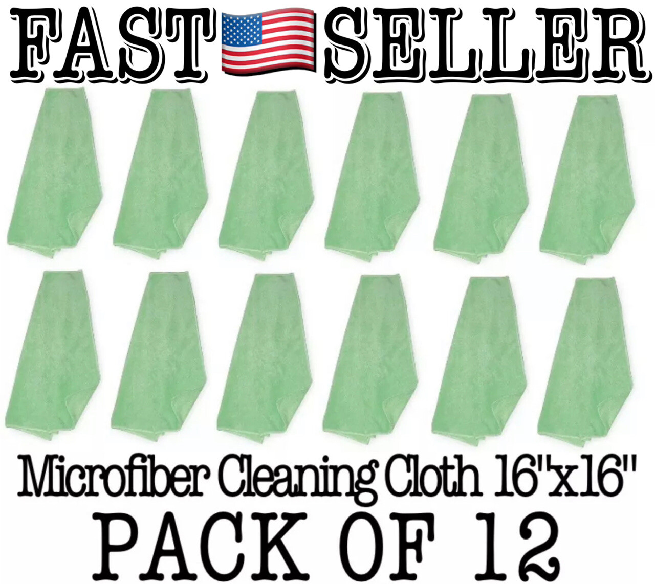 12-Pack Tough Guy Microfiber Cleaning Cloth Medium Duty 16″x16″ Green #1TTX7