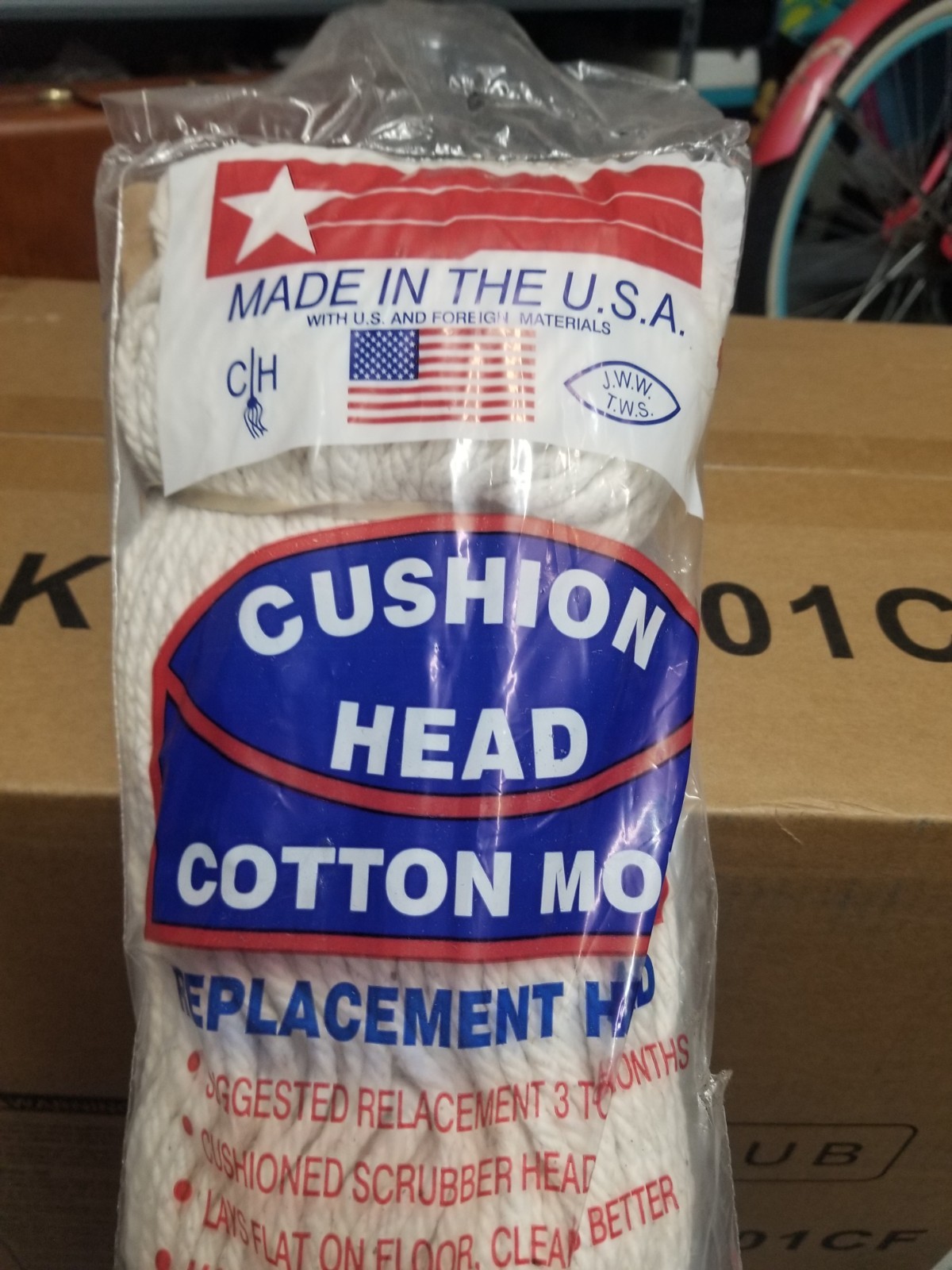 Cushion Head Cotton Mop Replacement Head #32 Threaded Screw On MADE in USA K1