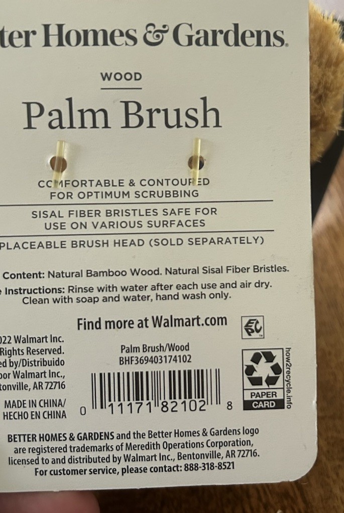 Better Homes &Garden Palm Brush Wood Bamboo Set 2 Refill Sisal Brush