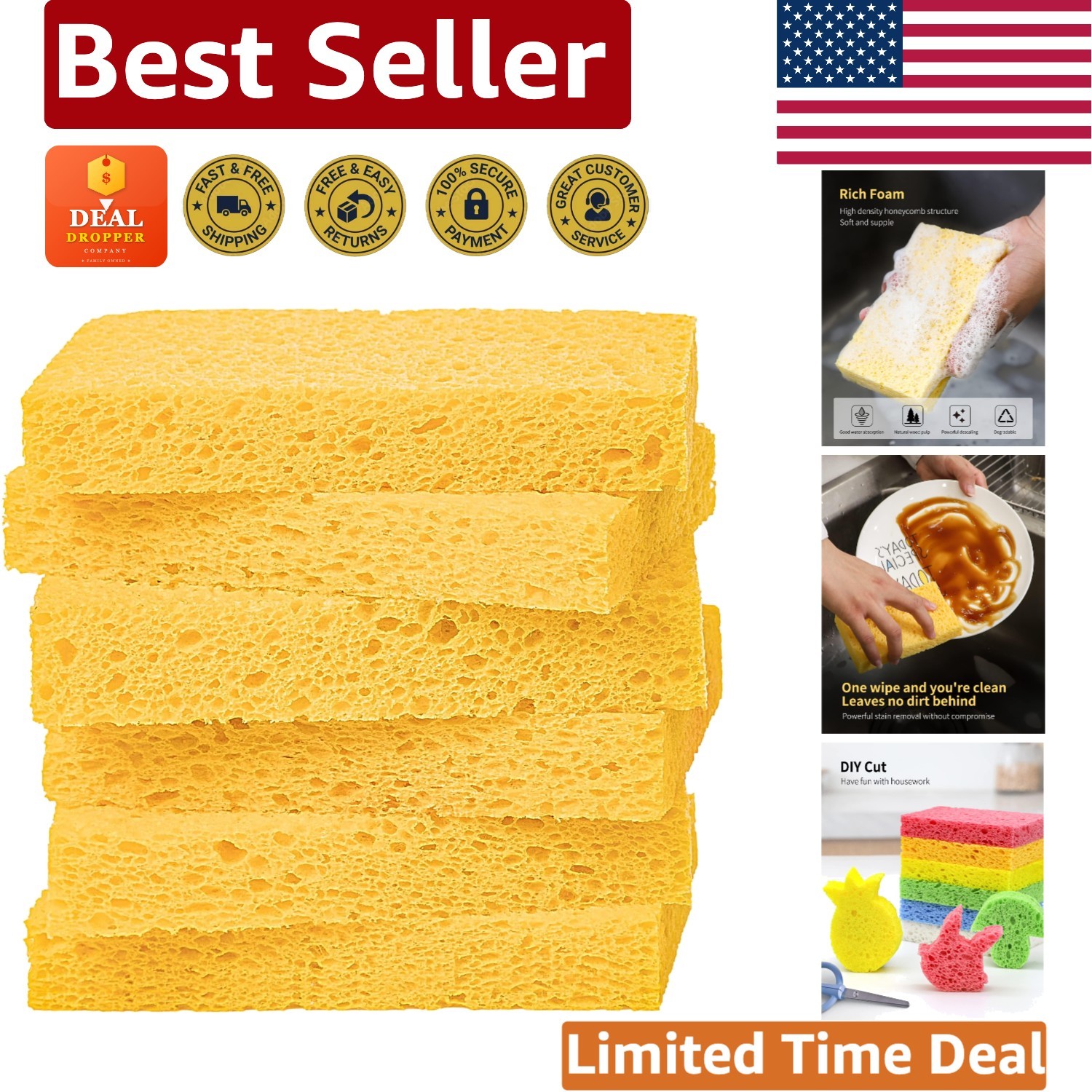 100% Biodegradable Cellulose Sponges – Reusable Kitchen Cleaning Solution 6 Pack