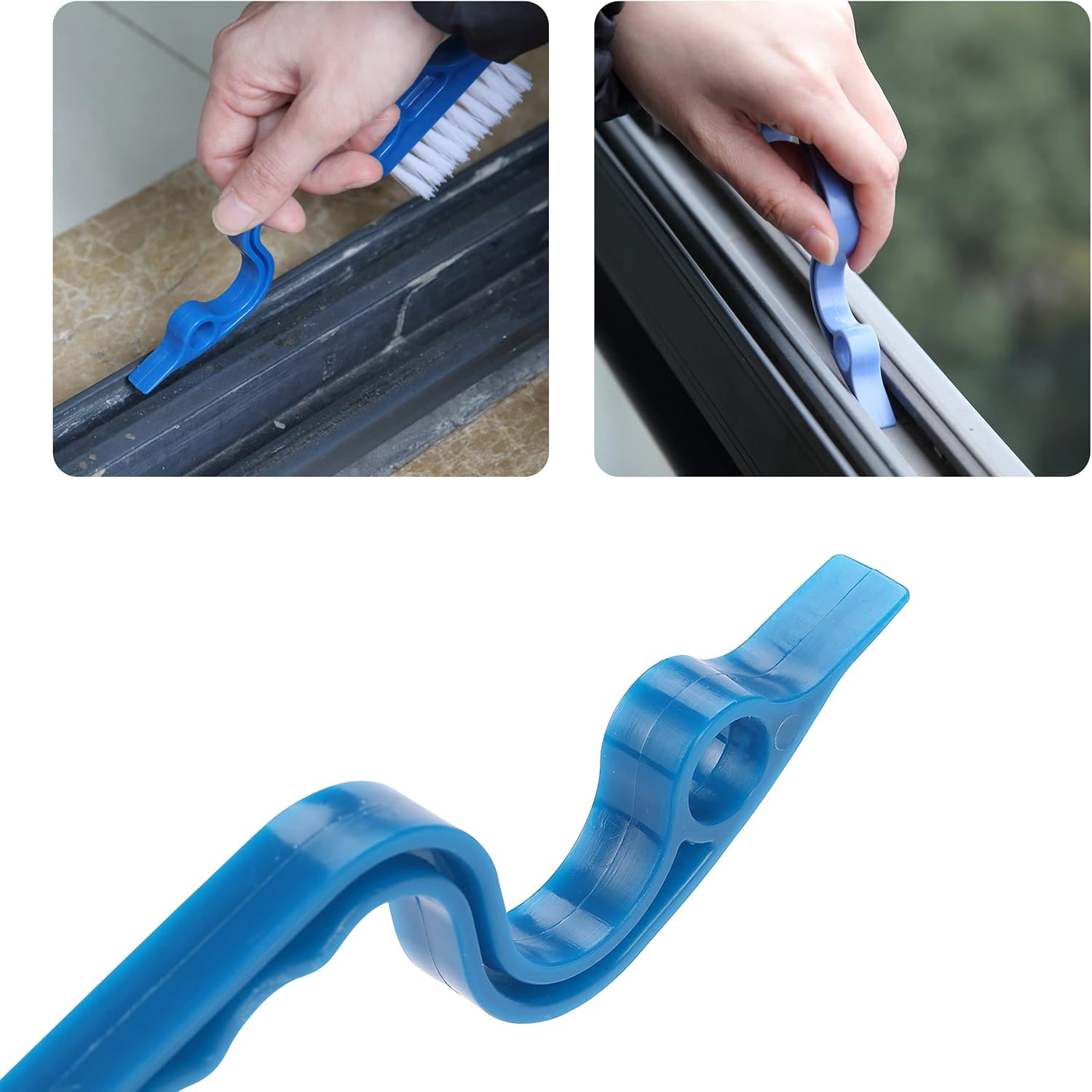 Slick- Window Track Cleaning Brush, 2 Pack, Blue Ergonomic Handle | Built-In Scr