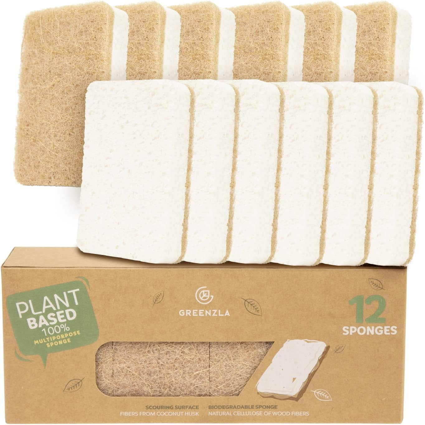 Kitchen Sponges, Plant-Based Dish Sponges, Non-Scratch Sisal Hemp Scouring Pa…
