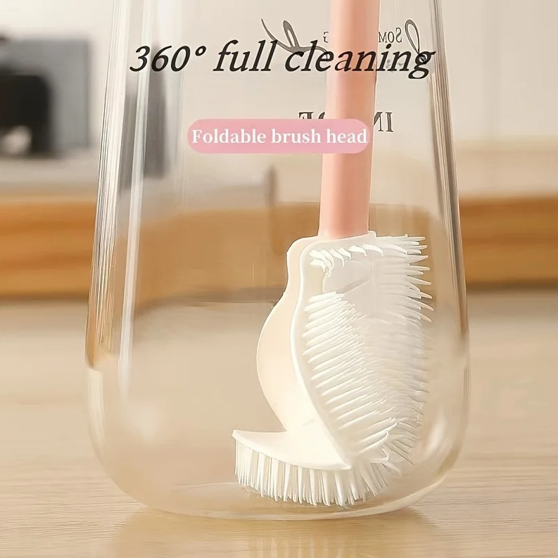 Foldable 360° Silicone Bottle Brush Long Handle Reusable Cup Cleaning Tool