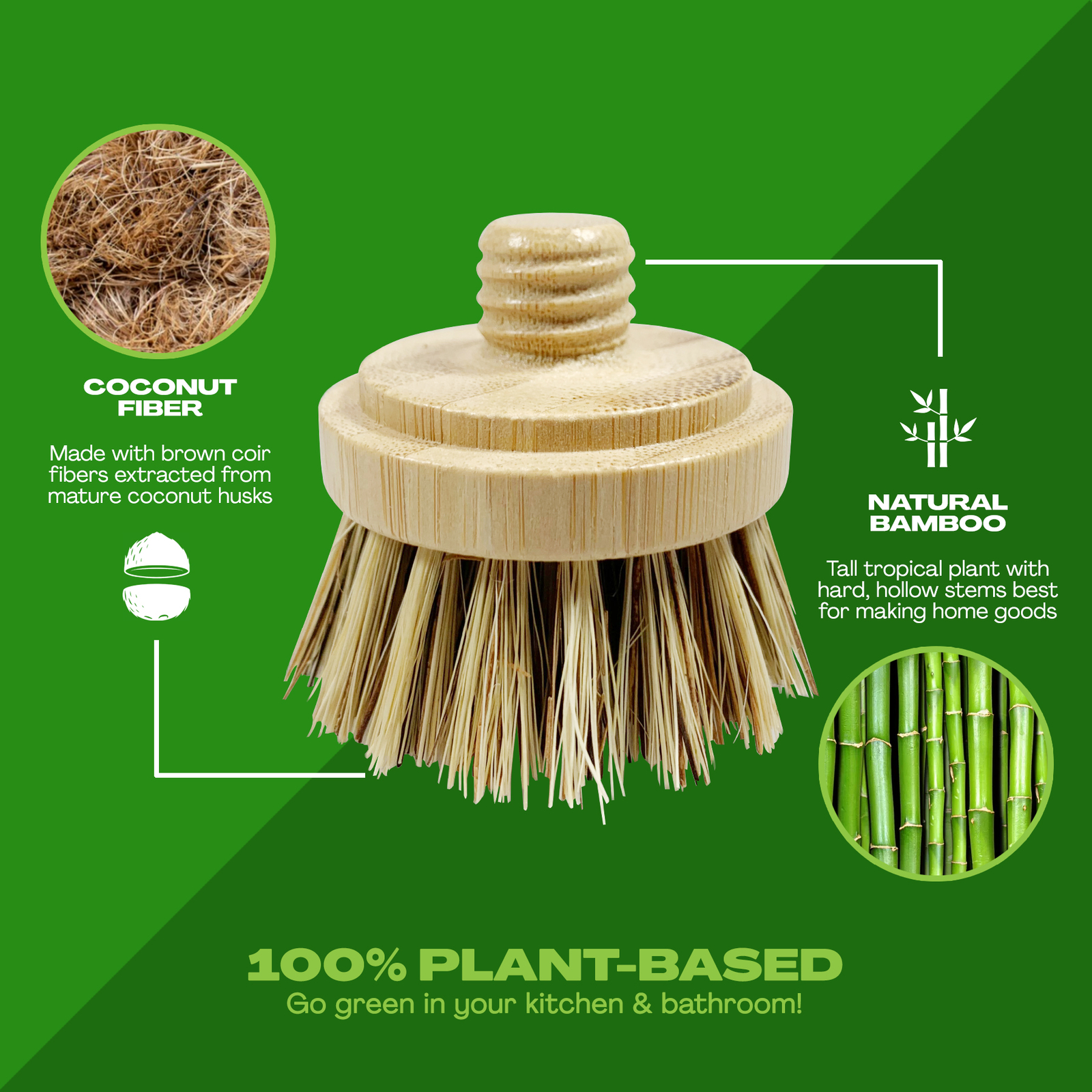 JuneLily Eco Friendly Natural Dish Brush Heads Sisal & Coconut for Dishwashing