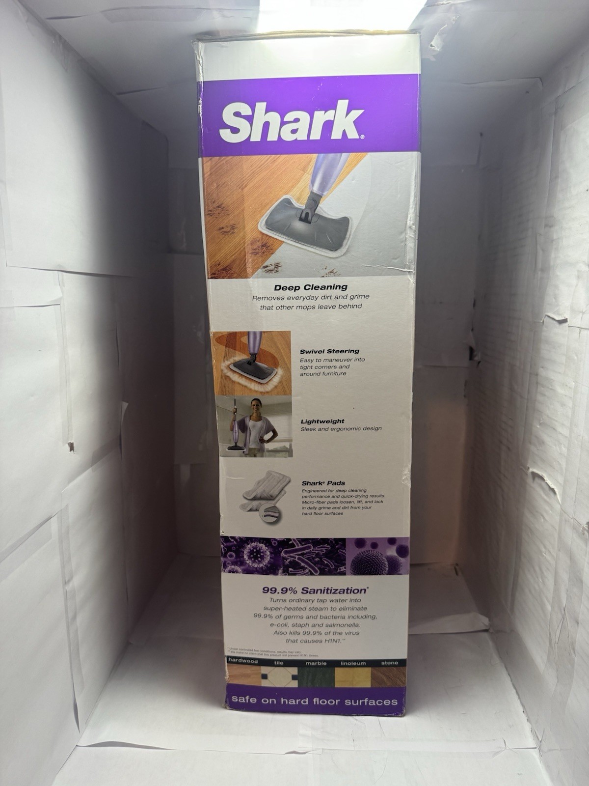 Shark Light & Easy Steam Mop Swivel Steering Purple Open Box New