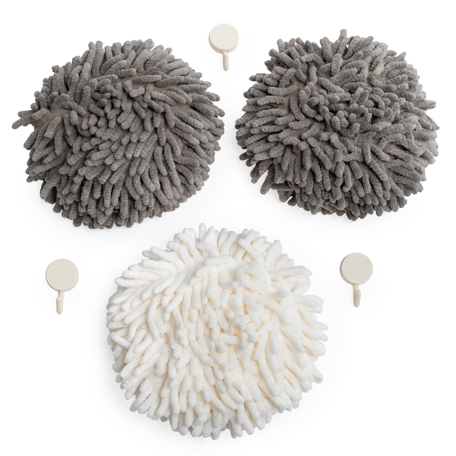 JJ KENT Fluffy Puffins Microfiber Hand 7 inches x 7 inches, Grey and White