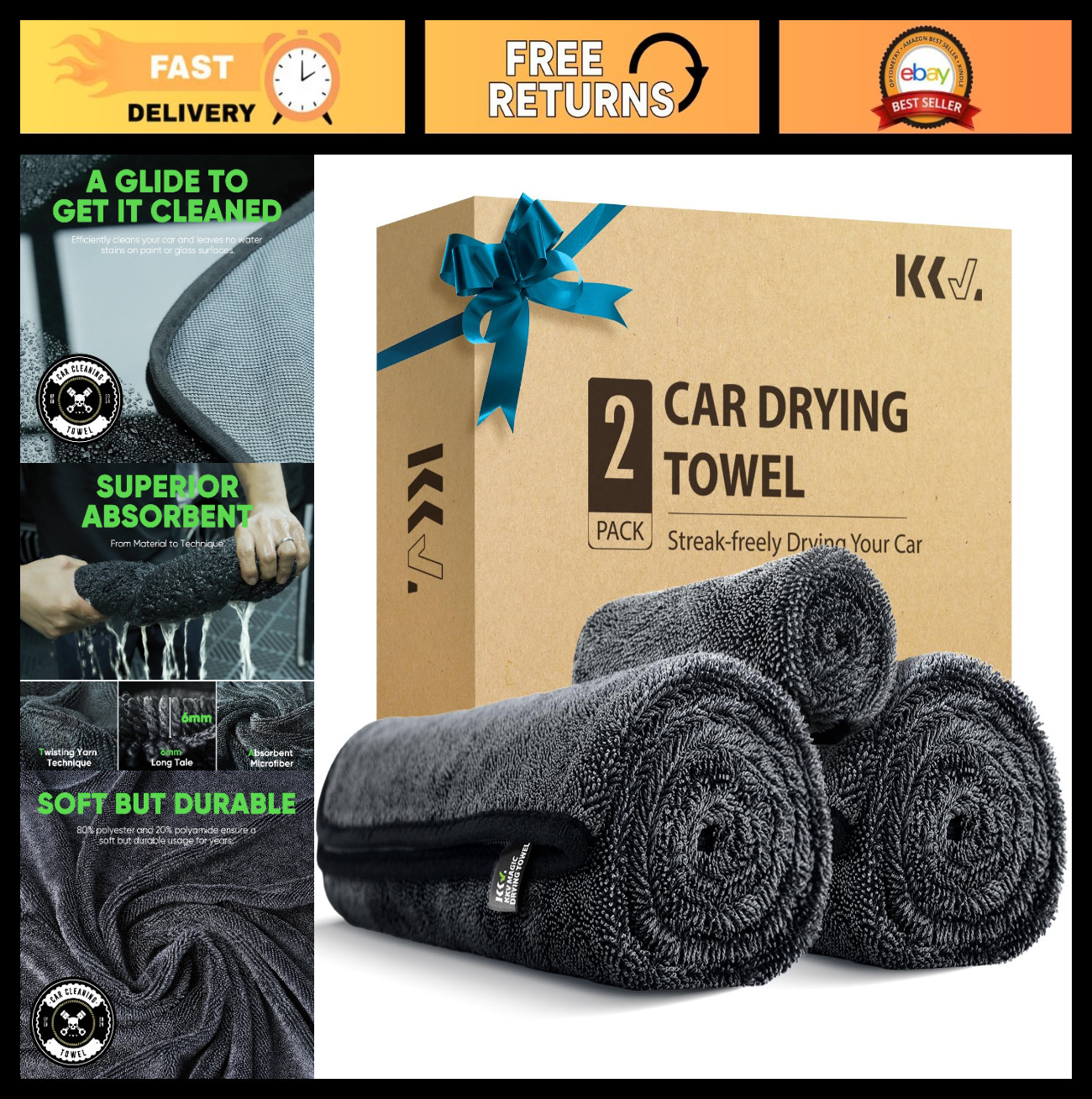 Extra Large Microfiber Towels 2-Pack (35″x24″) Ultra Absorbent Car Drying Cloths
