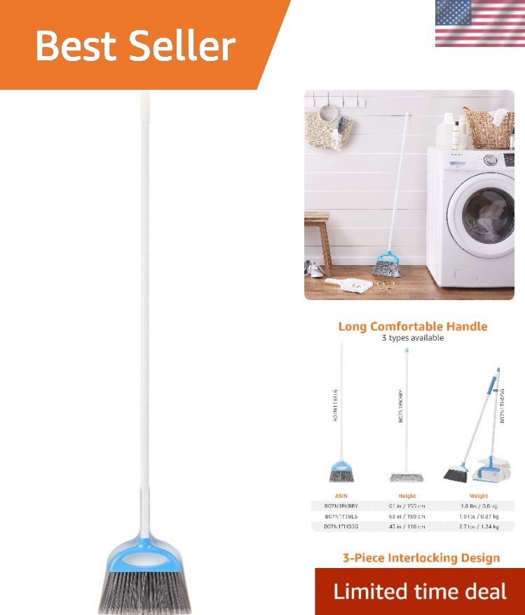Innovative Blue and White Broom and Dustpan Set with Maximum Dust Pickup Power