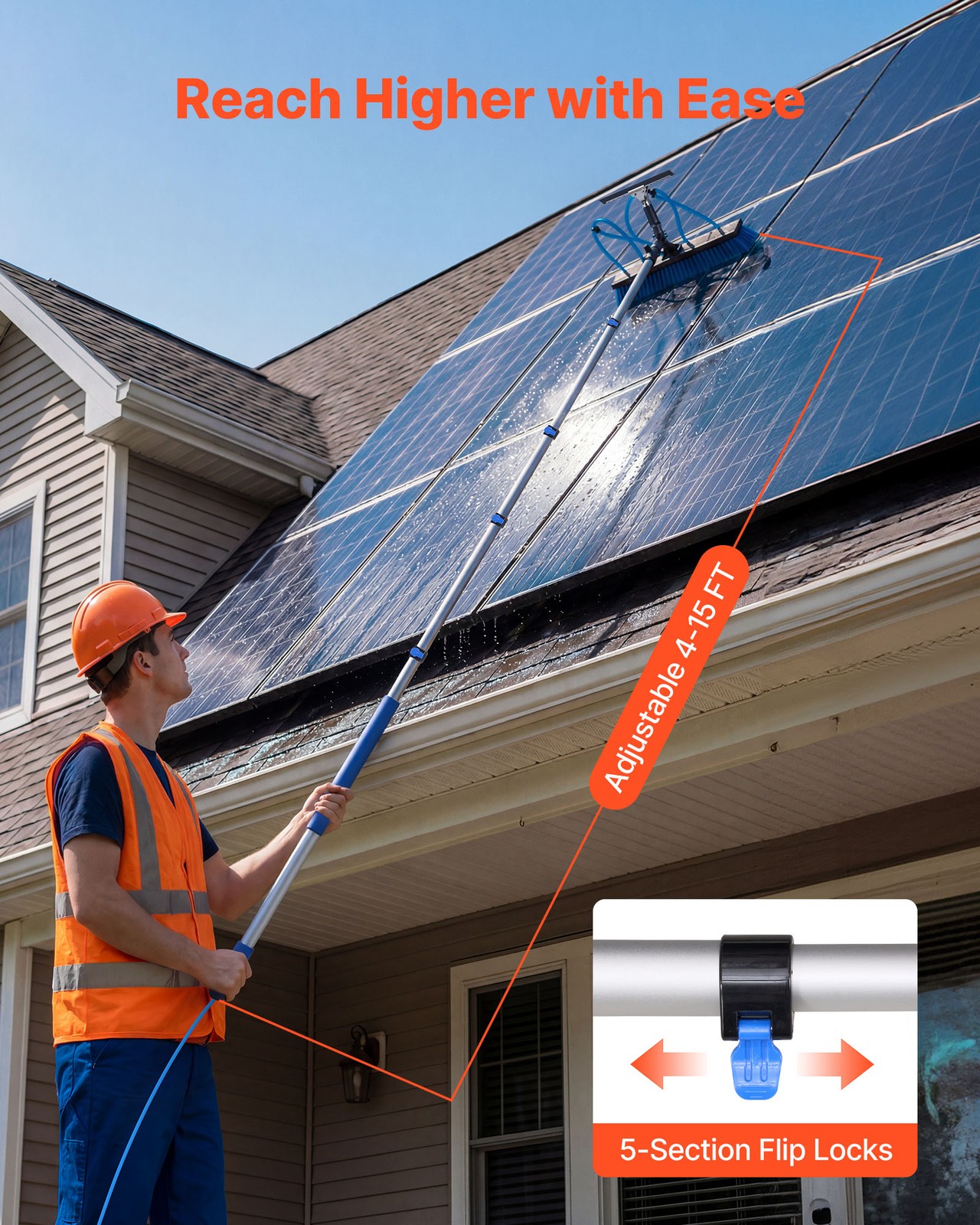 VEVOR Solar Panel Cleaning Kit Water Fed Pole Kit 15 ft with Brush and Squeegee