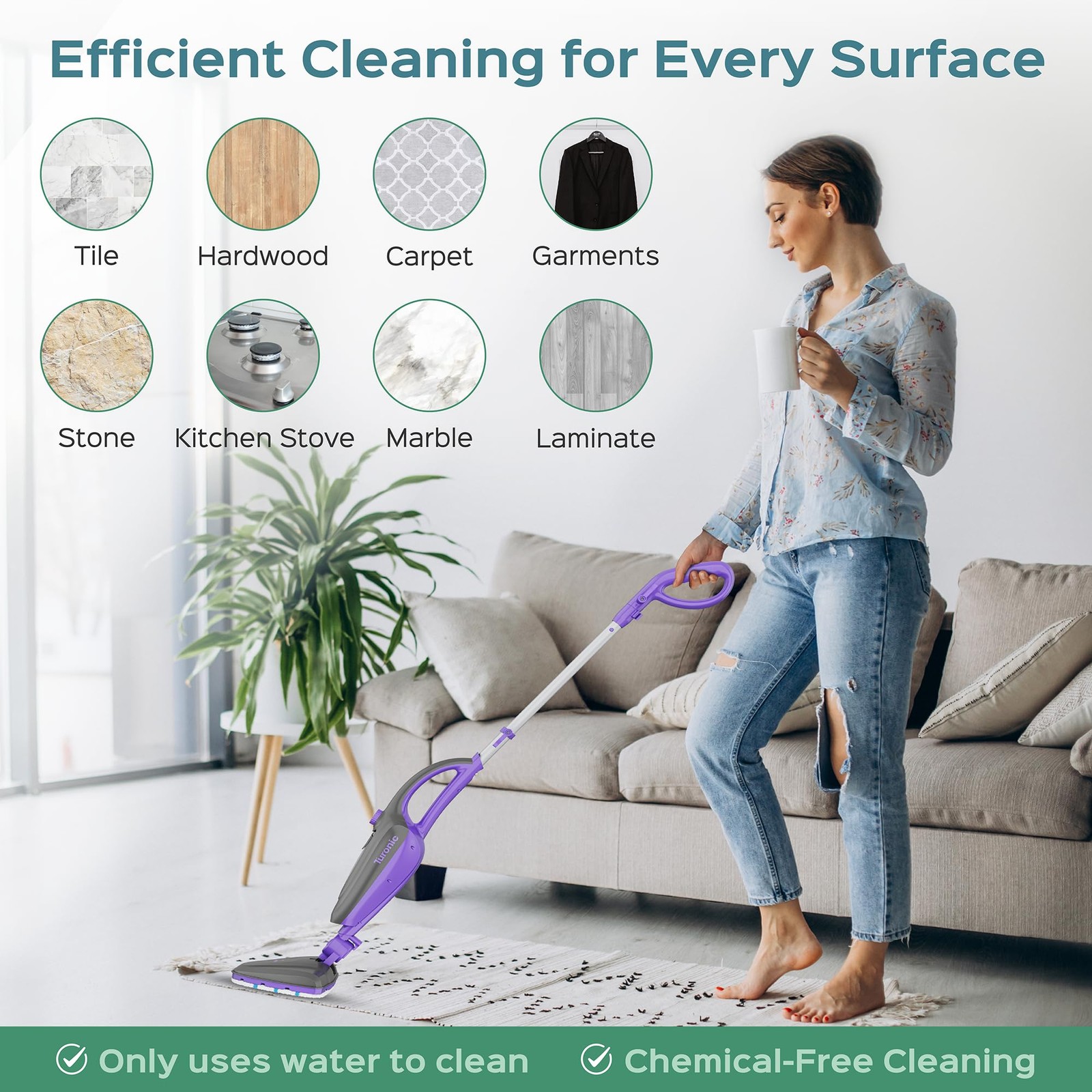 Turonic ST3 10-in-1 Steam Mop – 1500W, 110°C Floor Steamer, 15s Heat-up