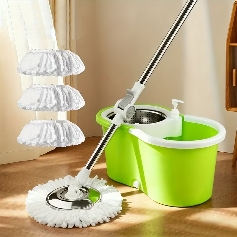 360° Spin Mop & Bucket Set w/ 3 Microfiber Heads, Stainless Steel Wringer