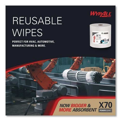 WypAll X70 Cloths, Jumbo Roll, Perforated, 12.4 x 12.2, White, 820 Towels/Roll
