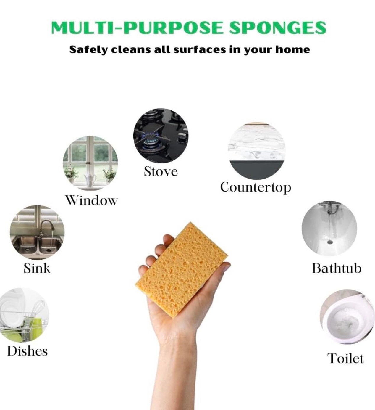 10 Pck Biodegradable Sponges Kitchen Natural Dishes Plant Based Plastic Free New