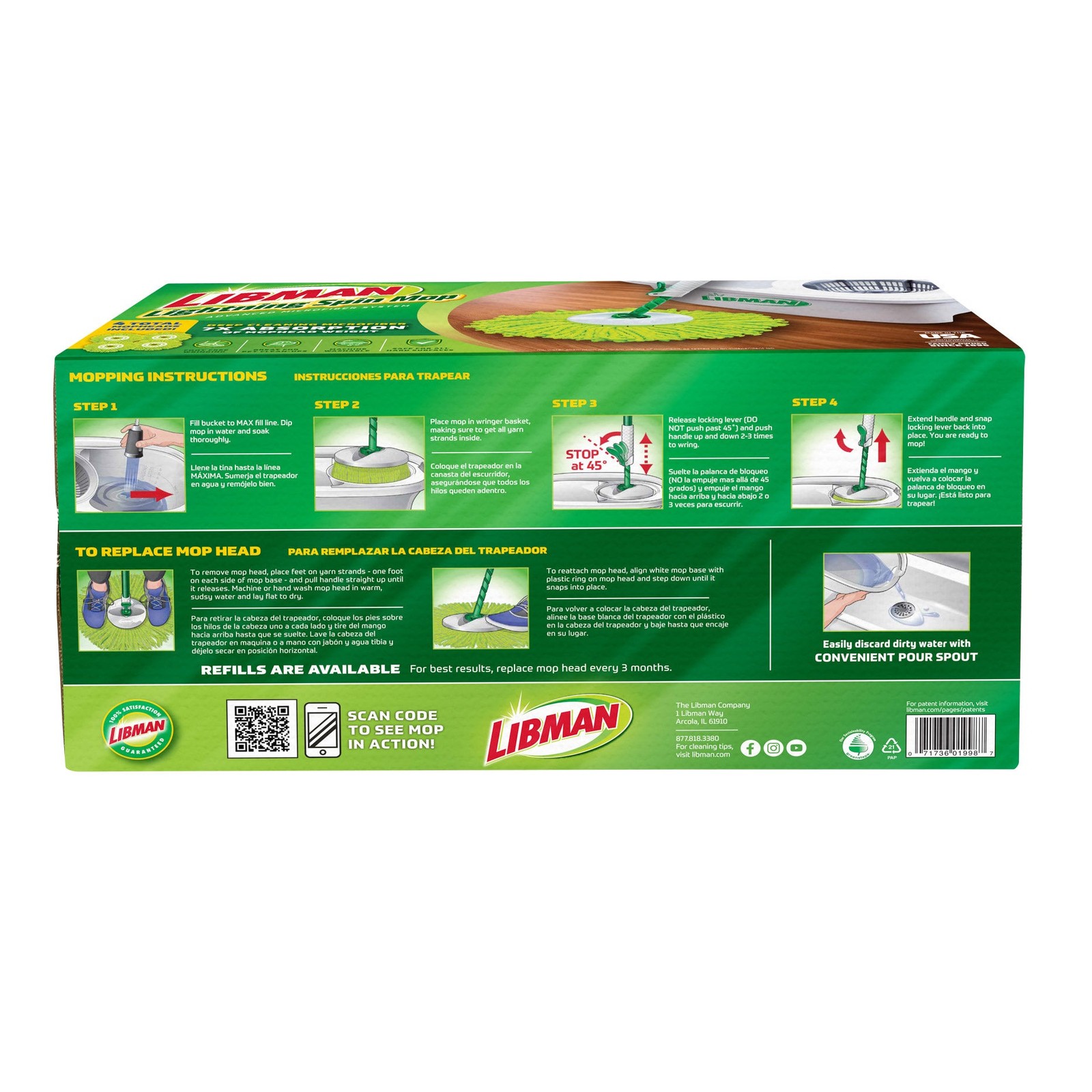 Libman Lightning Spin Mop System Plus 3 Refill Head | and White Bucket