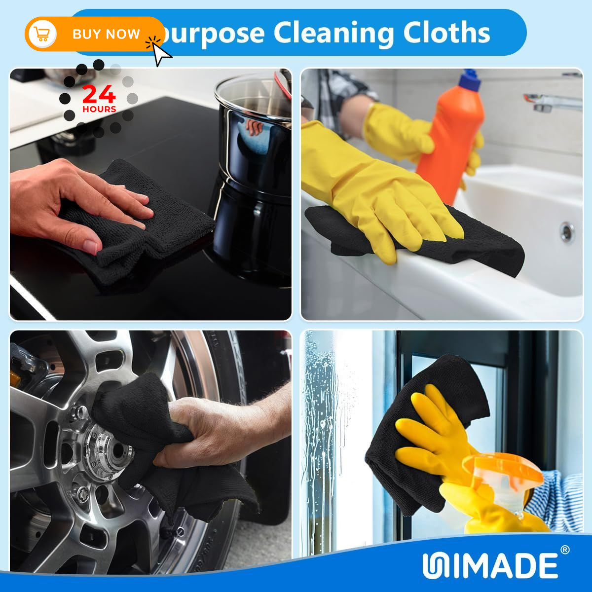UNIMADE Microfiber Cleaning Cloth, 50 Pack Towels 50PK, Black