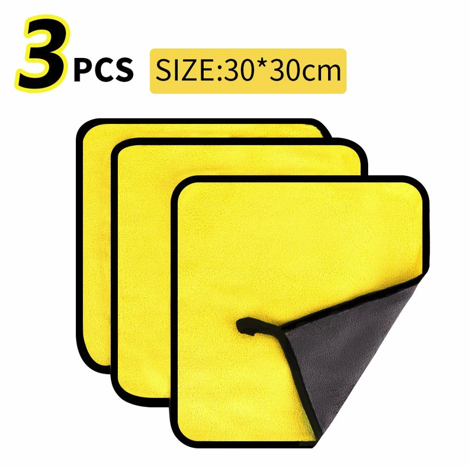 3pcs Microfiber Car Cleaning Towels: Absorbent Wash & Drying Detailing Cloth