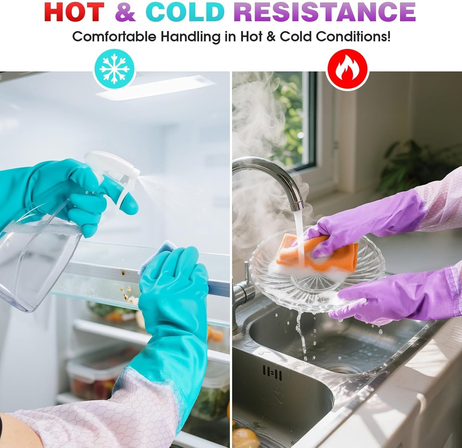 Diswashing Gloves Reusable Cleaning Kitchen Gloves Pairs Purple + Blue Medium